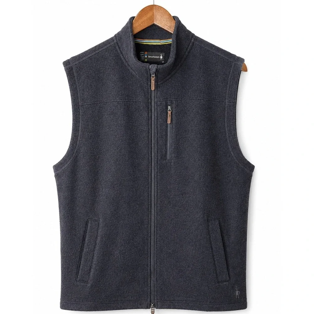 Smartwool Mens Large Hudson Trail Fleece Vest Grey Wool Blend Outdoor Hiking